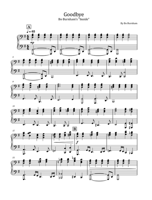 Goodbye (Arr. poon) - Bo Burnham (Piano Solo)