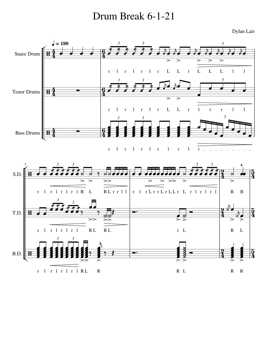 Drum Break 6121 Sheet music for Snare drum, Tenor drum, Bass drum