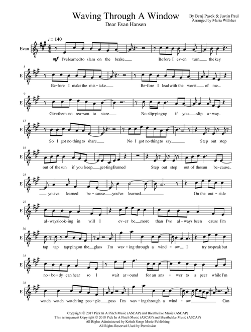 Waving Through A Window (Arr. Maria Willsher) - Benj Pasek, Justin Paul (Vocal Solo)