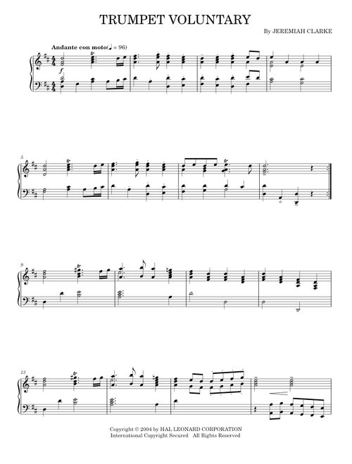Trumpet Voluntary - Jeremiah Clarke (Piano Solo)