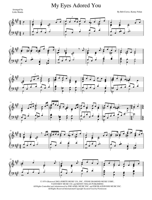 My Eyes Adored You (Arr. Little Honda) - Frankie Valli (Piano Solo)