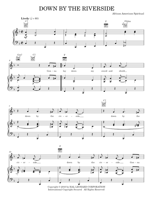 Down By The Riverside - African-American Spiritual, Traditional (Piano-Vocal-Guitar)