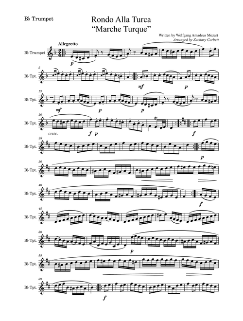 Rondo Alla Turca (Turkish March) (Arr. Zachary Corbett) - Wolfgang Amadeus Mozart (Trumpet and Piano)