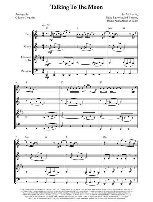 Talking To The Moon (Arr. Gildson Cerqueira) - Bruno Mars (Woodwind Ensemble)