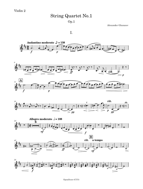 String Quartet No.1, Op.1 – Aleksandr Glazunov - Violin 2 PART
