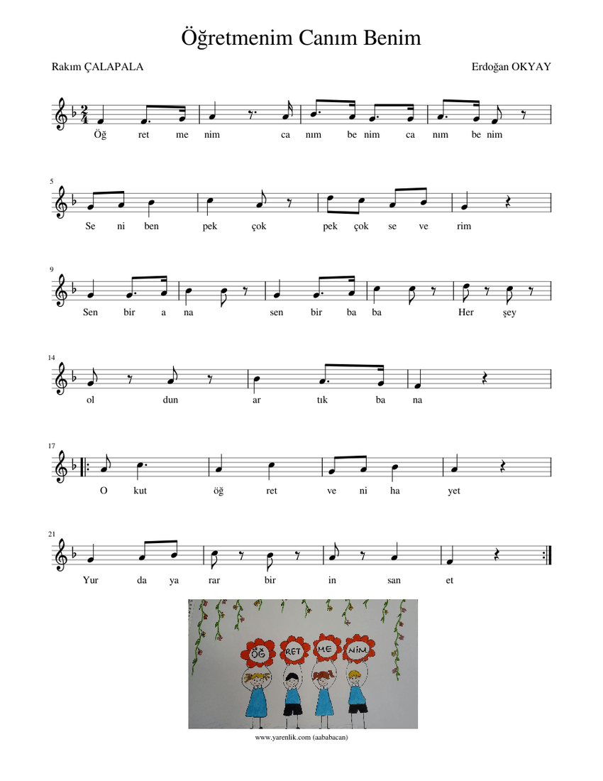 Öğretmenim Canım Benim Sheet music for Piano (Solo)