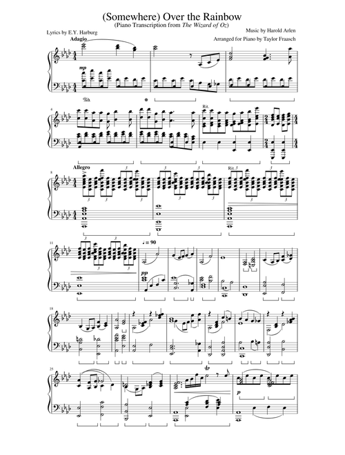 Somewhere Over the Rainbow (Piano Reduction)