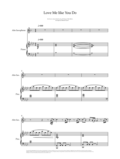 Love Me Like You Do (Arr. Matthew pyeon) - Ellie Goulding (Alto Sax and Piano)