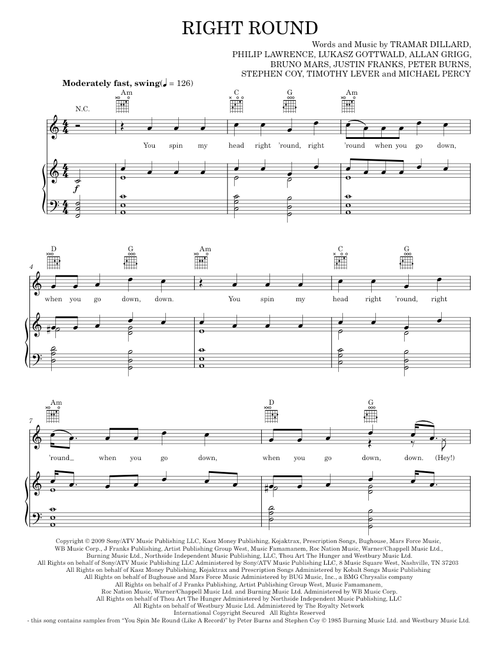 Right Round - Anna Kendrick, Flo Rida feat. Kesha, Pitch Perfect Movie (Piano-Vocal-Guitar)