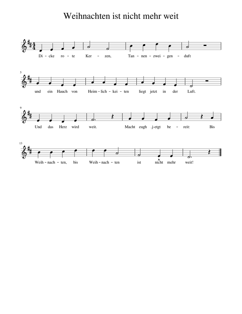 Weihnachten ist nicht mehr weit Sheet music for Piano (Solo