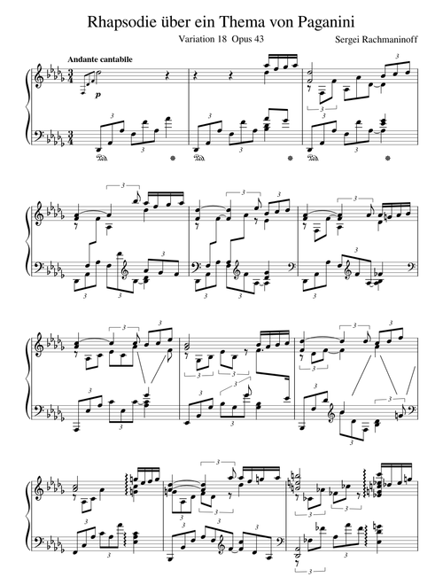Rhapsody on a Theme of Paganini Variation 18 Op 48 Rachmaninoff Piano