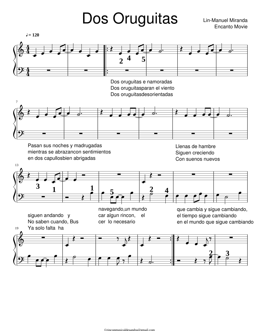 Dos Oruguitas LinManuel Miranda Sheet music for Piano (Solo