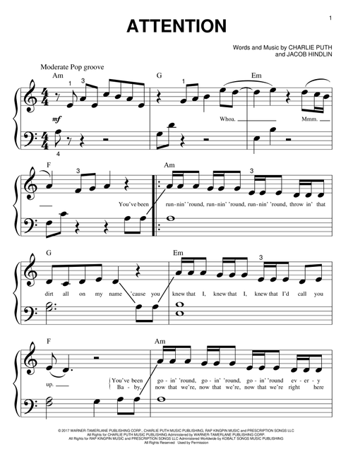 Attention - Charlie Puth (Big Note Piano)