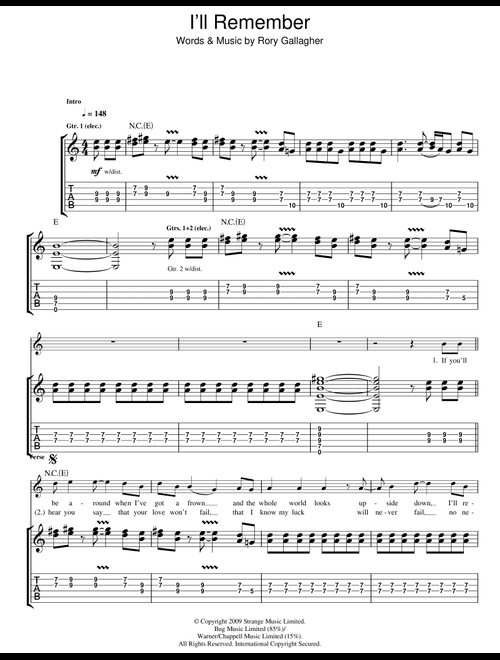 I'll Remember - Taste, Rory Gallagher (Guitar Tab)