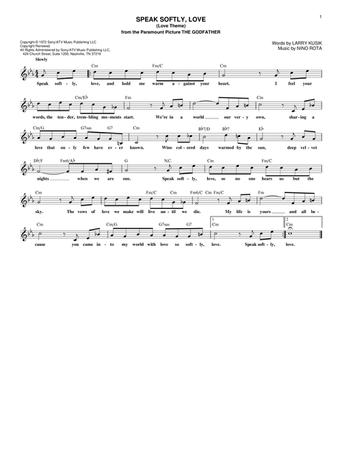 Speak Softly, Love (Love Theme) - Andy Williams (Lead Sheet - Fake Book)