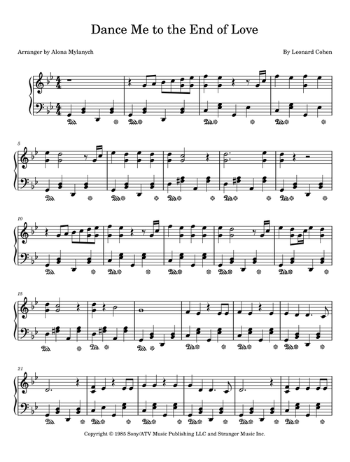 Dance Me To The End Of Love (Arr. Alona Mylanych) - Madeleine Peyroux (Easy Piano)