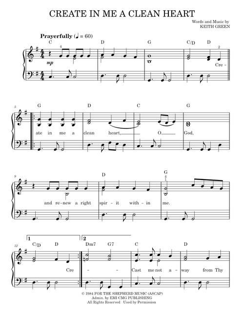Create in me a clean heart - Keith Green (Easy Piano)