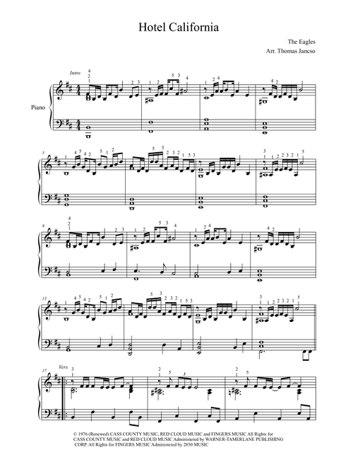 Hotel California (Arr. Thomas Jancso) - Eagles (Piano Solo)