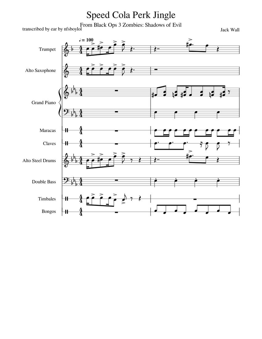 Speed Cola Perk Jingle Sheet Music for Piano, Saxophone alto