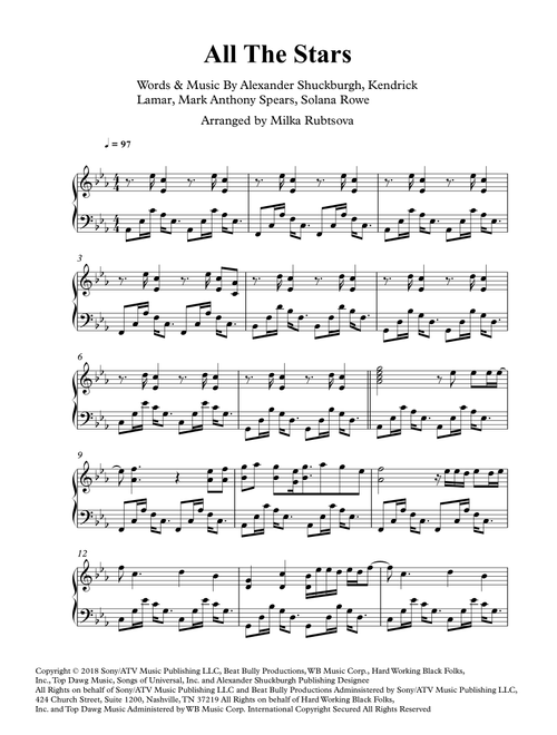 All The Stars (Arr. Milka Rubtsova) - Kendrick Lamar and SZA (Piano Solo)