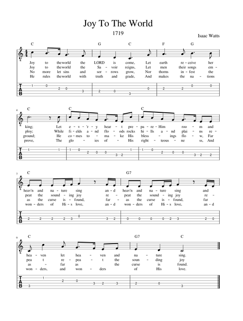 Joy to the World - Simple Guitar TAB