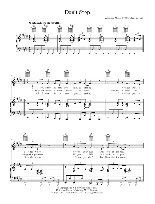 Don't Stop - Fleetwood Mac (Piano-Vocal-Guitar (Piano Accompaniment))