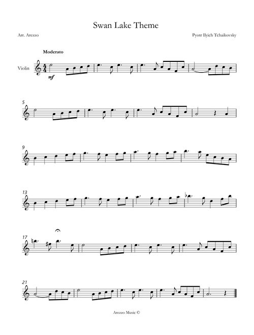 Tchaikovsky – Swan Lake (Theme) | Violin Lead Sheet in A minor (Arr. Arezzo Music) (Violin Solo)