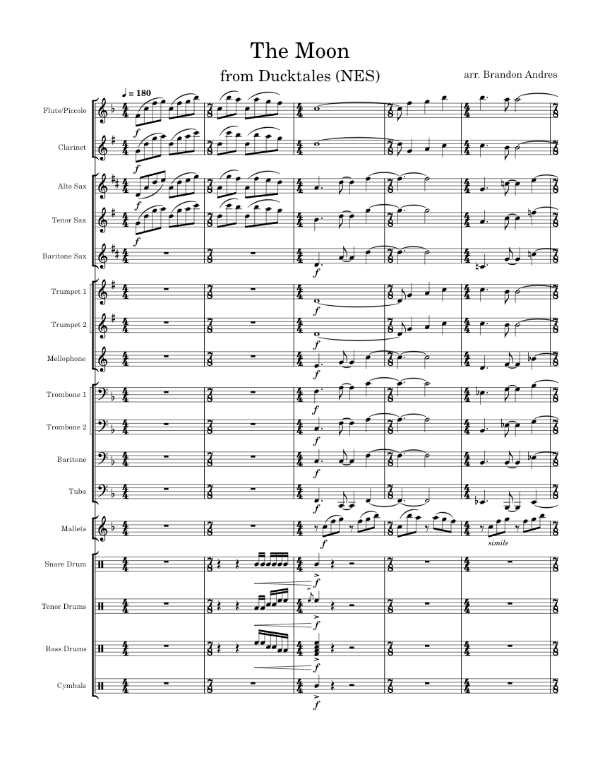 DuckTales (NES) - The Moon for Pep Band Sheet Music for Trombone, Tuba ...