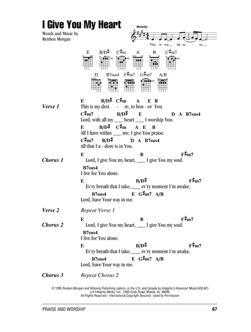 I Give You My Heart - Hillsong Worship (Guitar Chords-Lyrics)