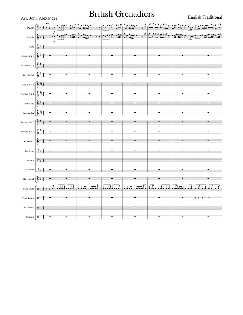 The British Grenadiers Sheet music for Trombone, Tuba, Flute piccolo