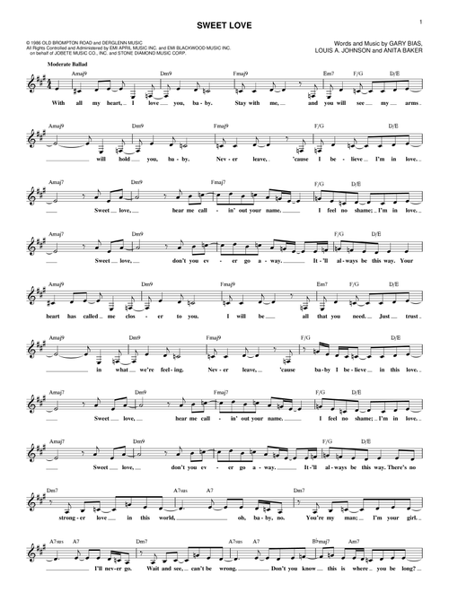 Sweet Love - Anita Baker (Lead Sheet - Fake Book)