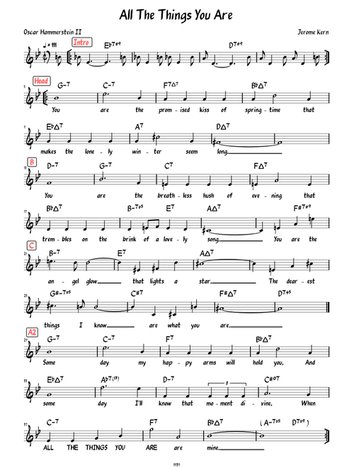 All The Things You Are (Realbook I version) (Lead sheet with lyrics )