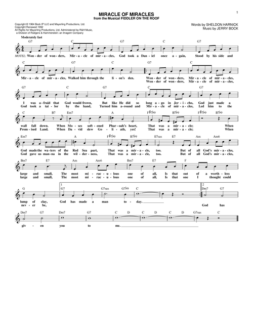 Miracle Of Miracles (from Fiddler On The Roof) - Bock & Harnick (Lead Sheet - Fake Book)