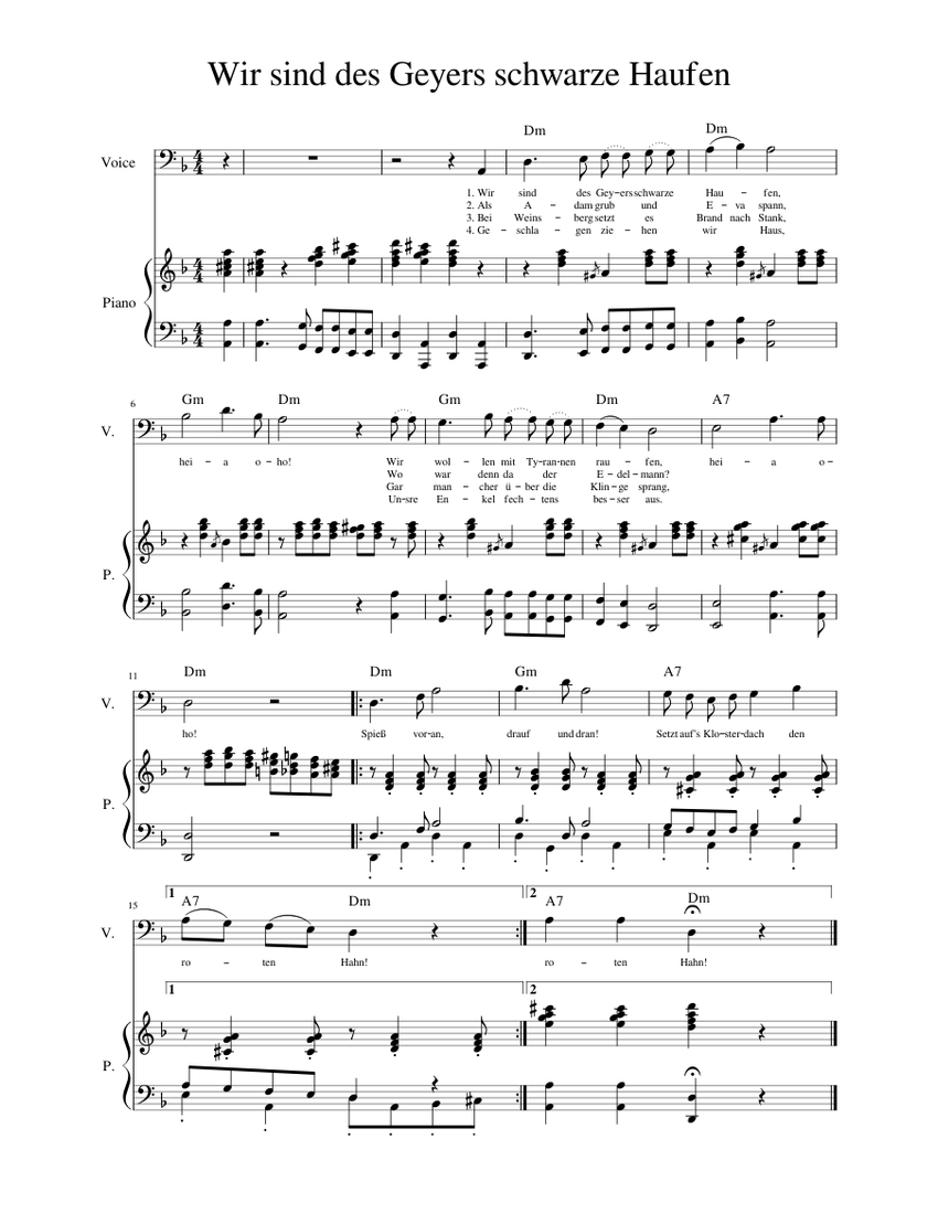 Wir sind des Geyers schwarzer Haufen Sheet music for Piano, Bass voice (Solo) Wir sind des Geyers schwarzer Haufen Sheet music for Piano, Bass voice (Solo)
