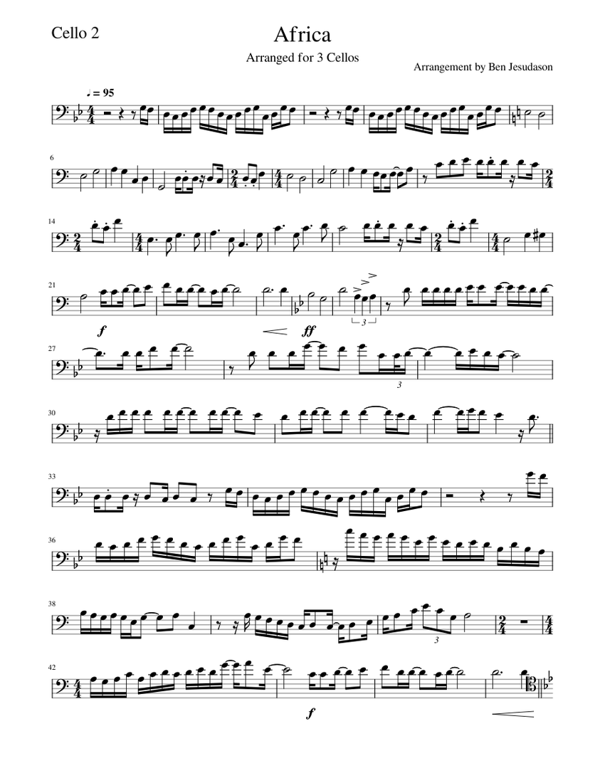 Africa Arranged for 3 Cellos (Cello 2) Sheet music for Cello (Solo