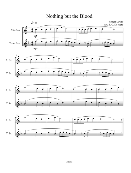 Nothing but the Blood (alto and tenor sax duet) (Arr. B. C. Dockery) - Robert Lowry (Instrumental Duet)