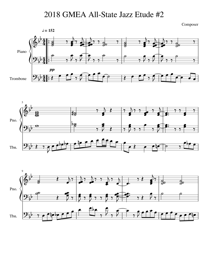2018 GMEA All-State Jazz Etude #2 Sheet music for Piano, Trombone (Solo ...