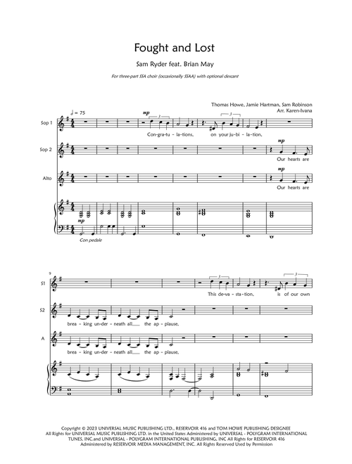 Fought & Lost (Arr. Karen Ivana) - Sam Ryder (Choral, SSA)