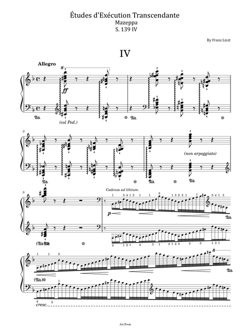 Liszt- Mazeppa S. 139 Transcendental Étude No.4 - Original With Fingered For Piano Solo (Arr. poon) - Franz Liszt (Piano Solo)