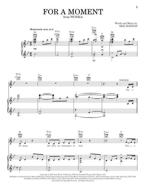 For A Moment (from Wonka) - Calah Lane & Timothée Chalamet (Piano-Vocal-Guitar)