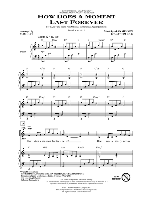 How Does A Moment Last Forever (from Beauty And The Beast) (arr. Mac Huff) - Celine Dion (Choral, SATB)