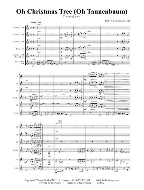 Oh Christmas tree - Oh Tannenbaum - Funky - Clarinet Quintet (Arr. Thomas H. Graf) - trad (Woodwind Ensemble)