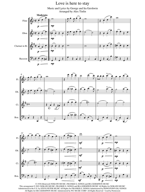Love Is Here To Stay (Arr. Alex Tinlin) - Ira Gershwin, George Gershwin (Woodwind Ensemble)