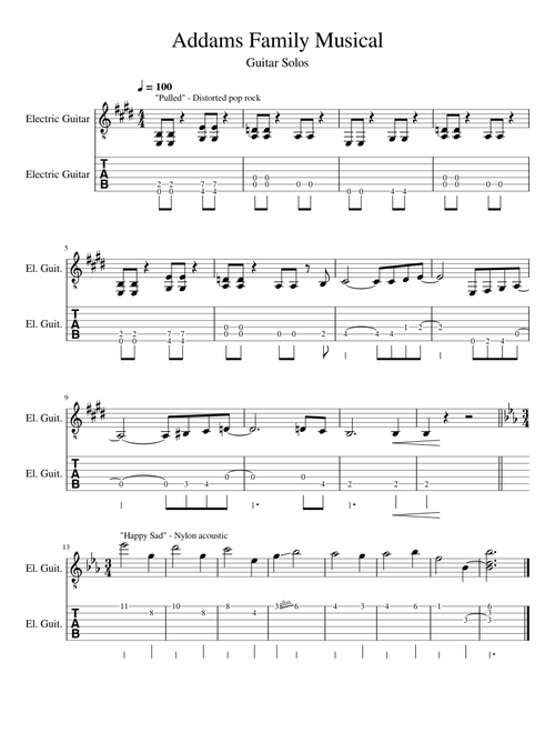 Addams Family Musical guitar solos - "Pulled" and "Happy Sad" – Andrew Lippa