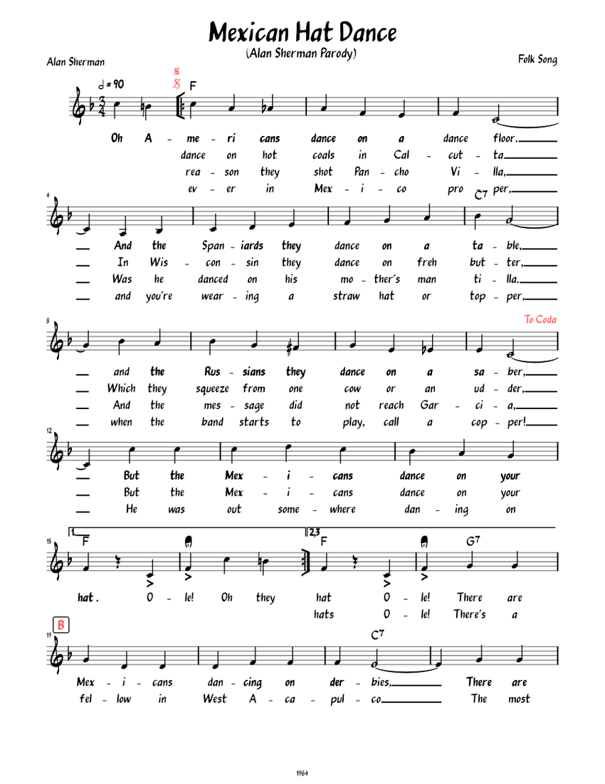 Mexican Hat Dance (Sherman Parody) (Lead sheet with lyrics ) Sheet ...