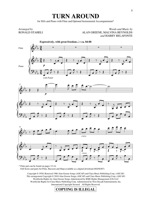 Turn Around (Arr. Ronald Staheli) - Sonny & Cher (Choral, SSA)