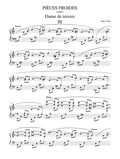 Satie, Érik, PIÈCES FROIDES Danse de travers III