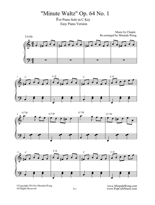 Minute Waltz in C by Chopin - Easy Piano Solo (Arr. Miranda Wong) - Frederic Chopin (Easy Piano)