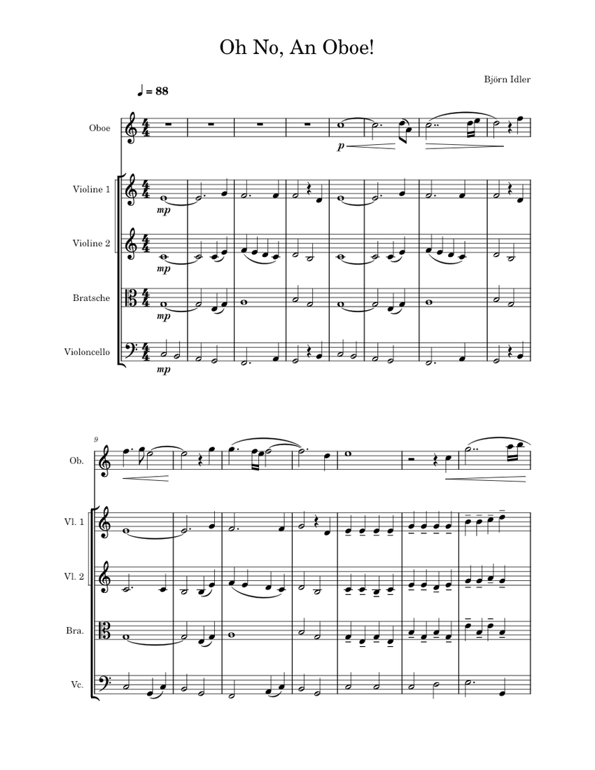Oh No, An Oboe! Sheet music for Oboe, Violin, Viola, Cello (Mixed