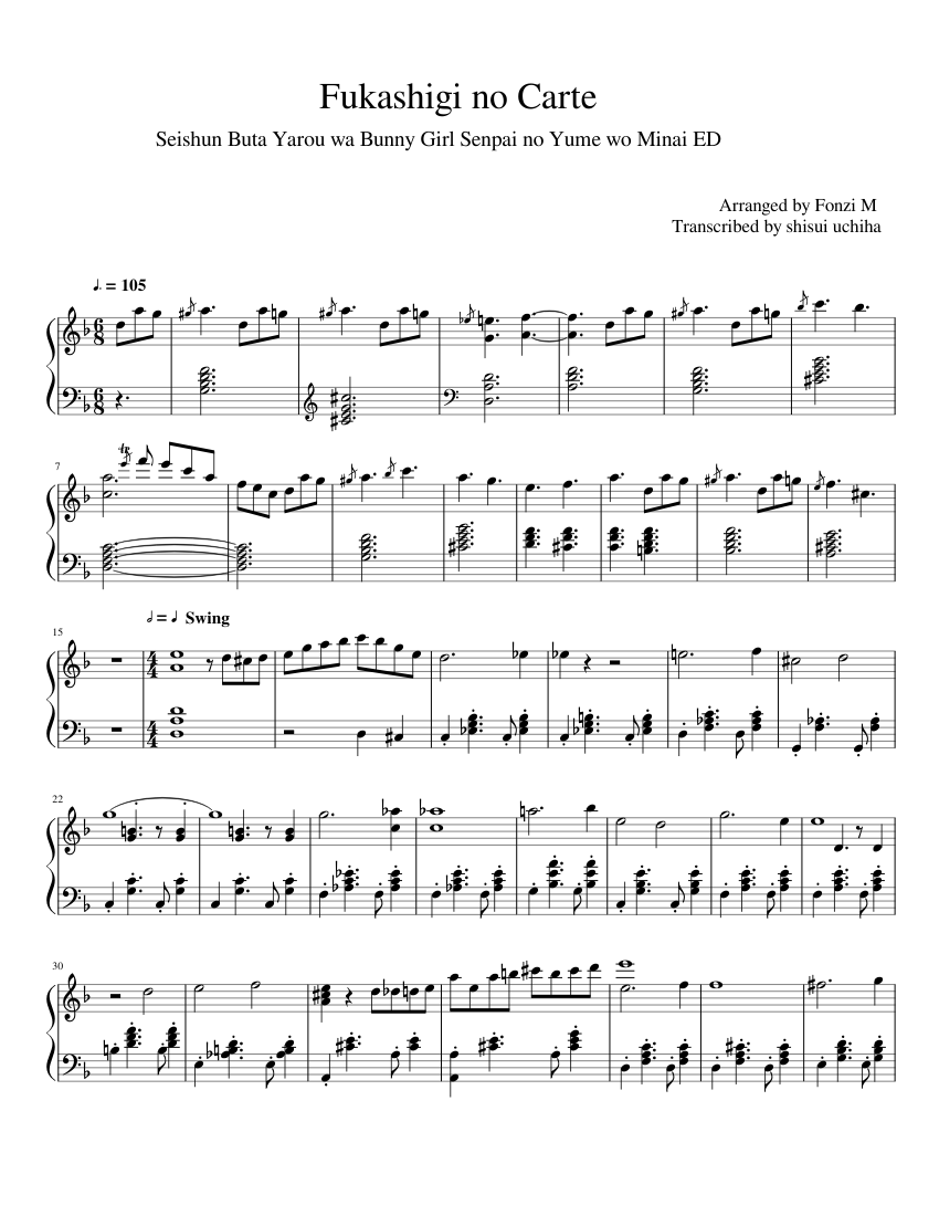 Fukashigi no Carte Sheet music for Piano (Solo)  Musescore.com